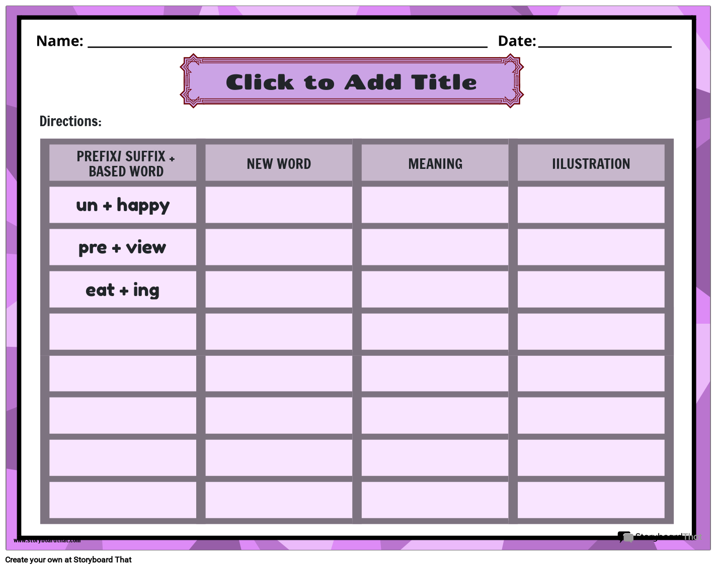 Prefixes amp Suffixes Worksheets Free From Storyboard That