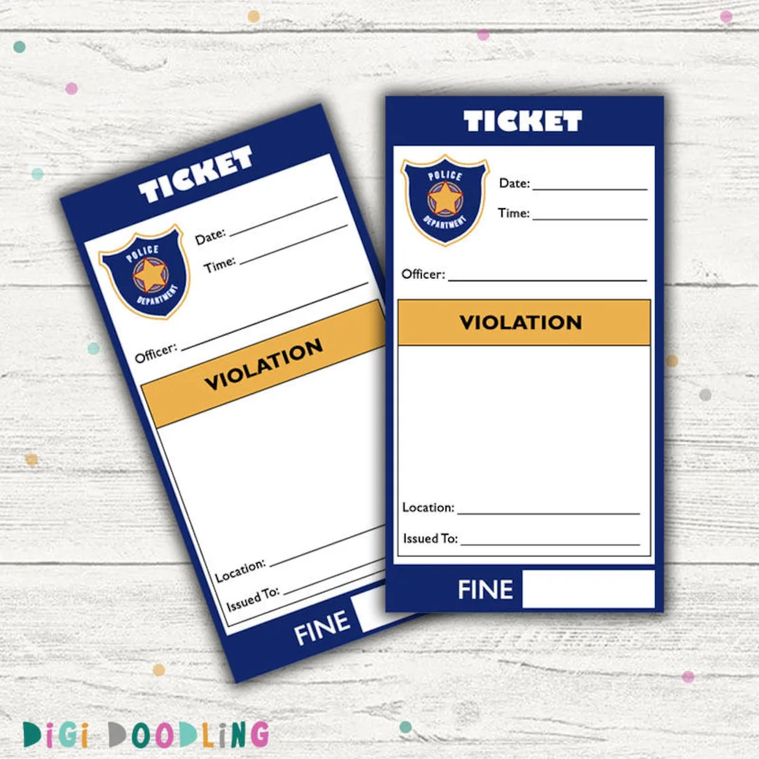 Pretend Play Police Tickets police Party Printable Instant 
