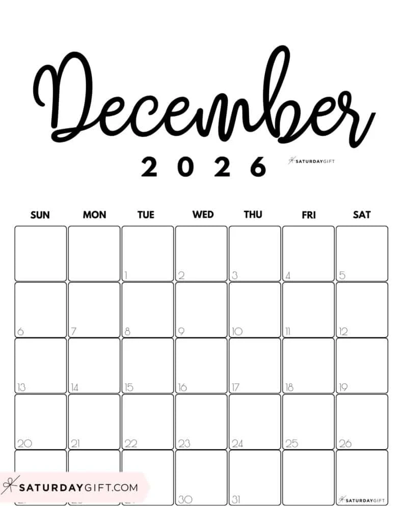 Blank December 2026vertical Calendar Printable