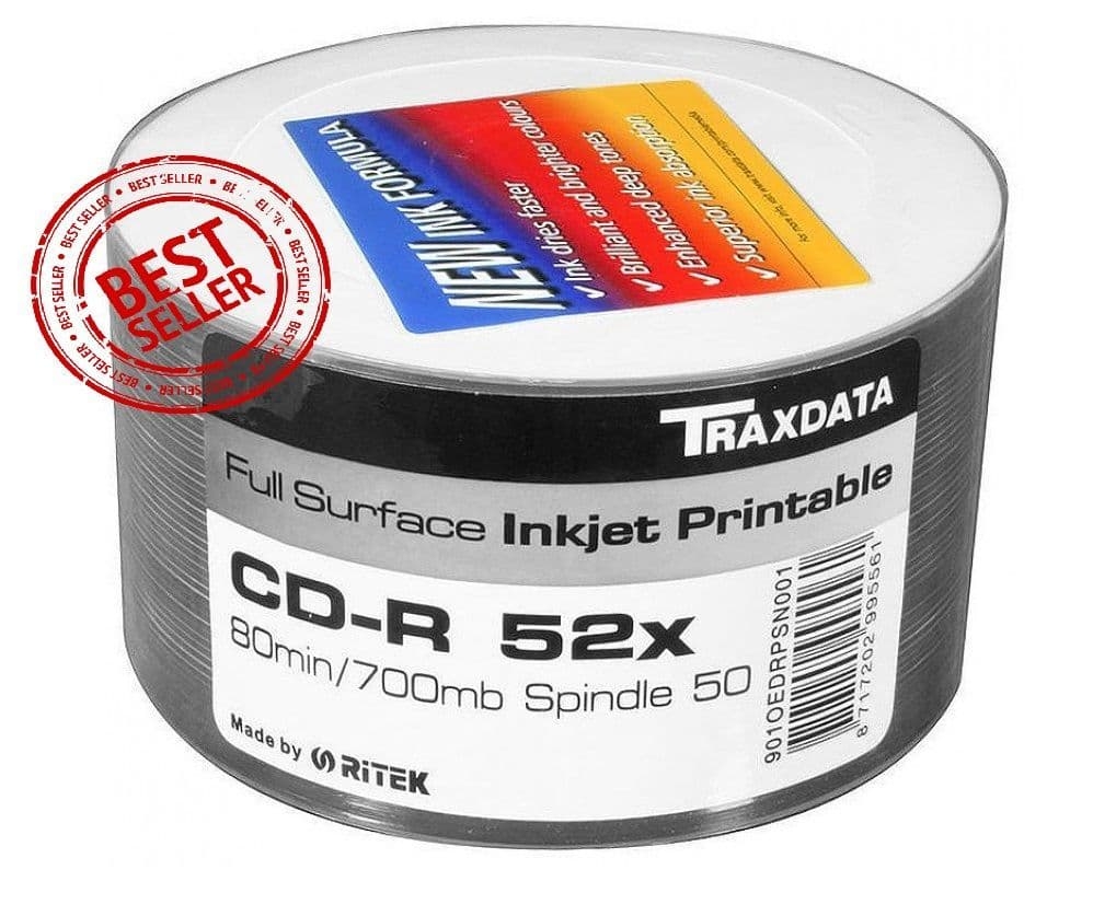 PRICE DROP 50 Traxdata Ritek Full Face White Inkjet Printable 