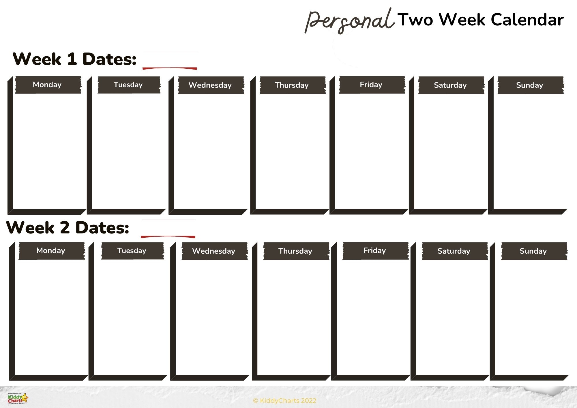 2 Week Blank Calendar Printable