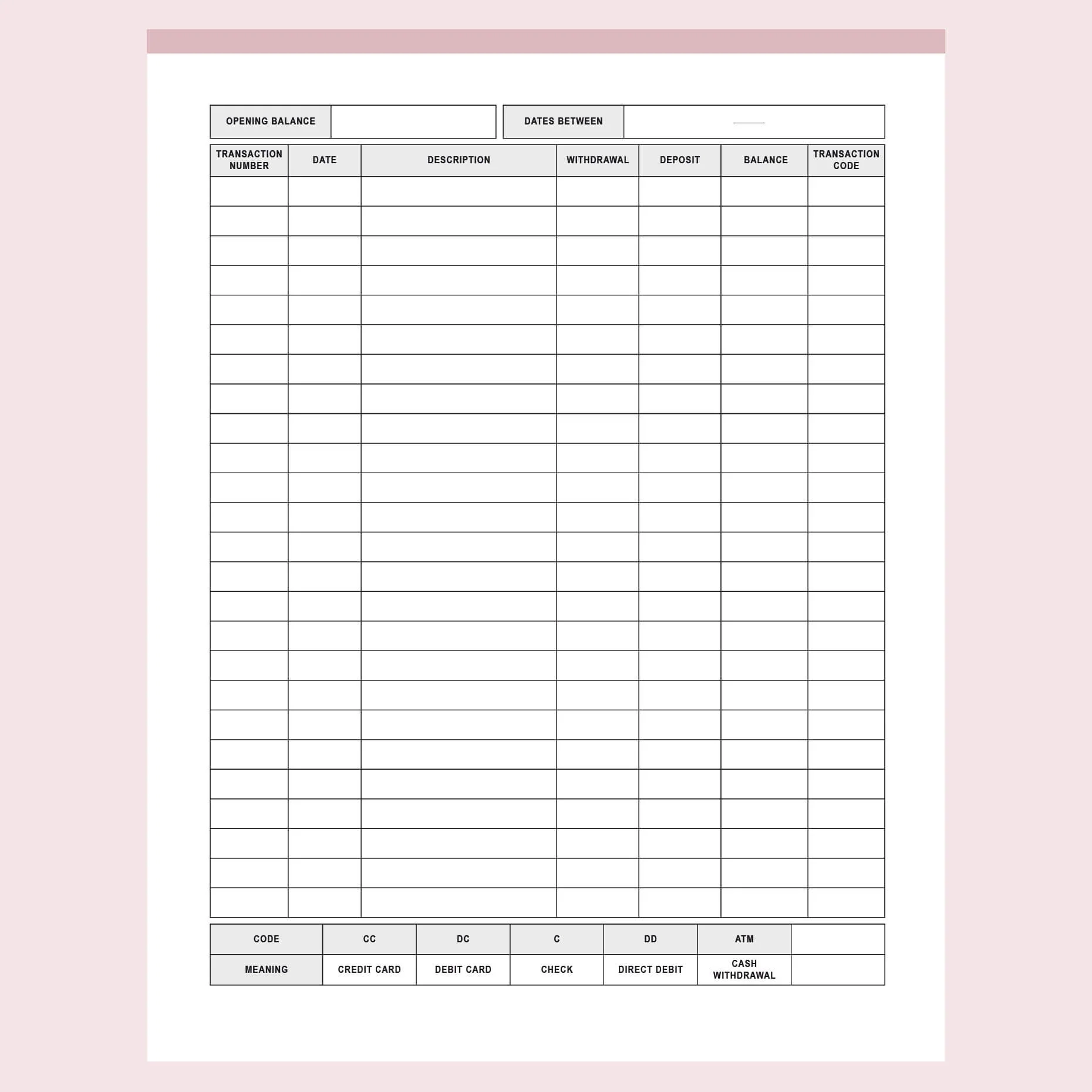 Printable Blank Ledger Sheet