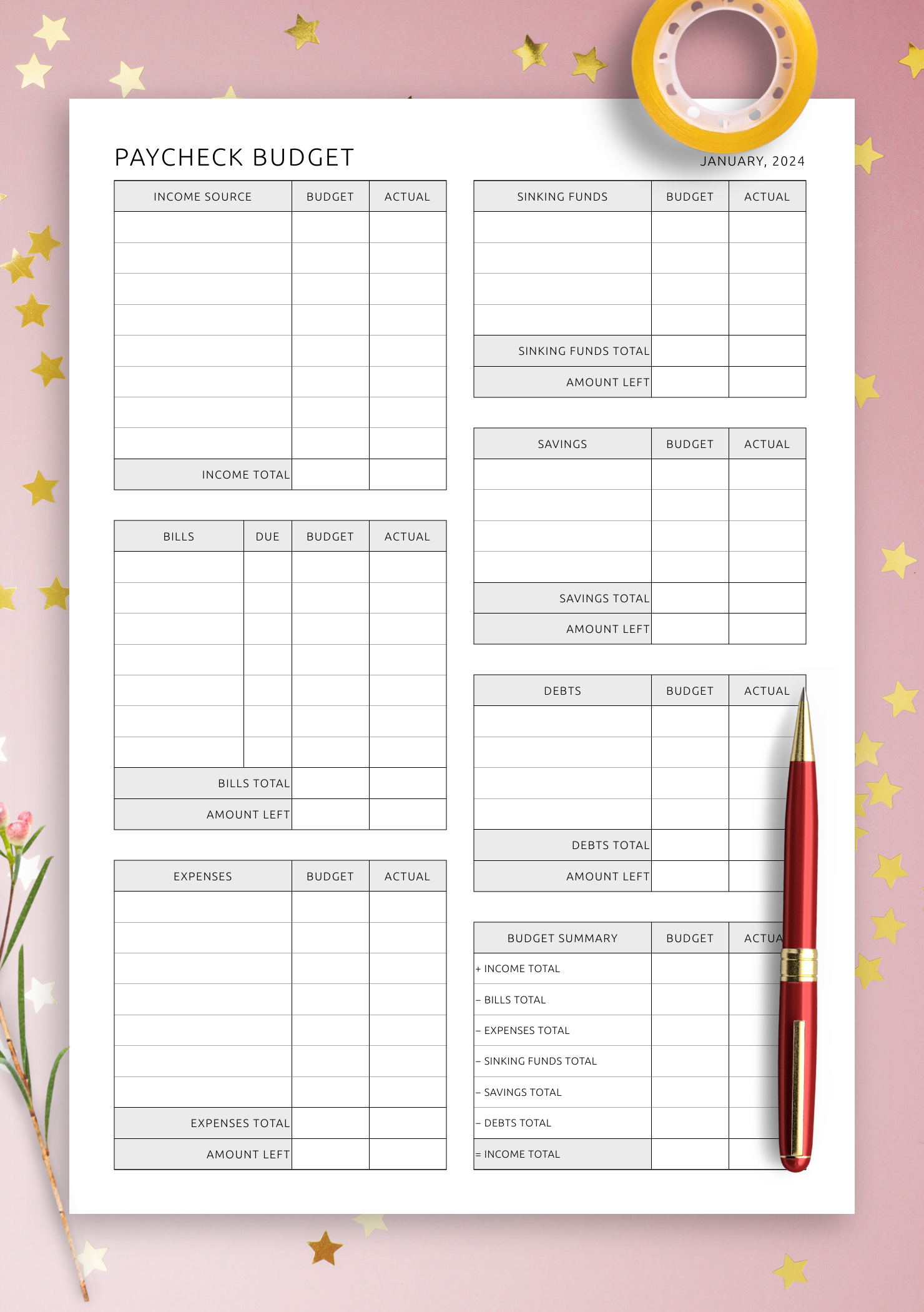 Beginner Blank Budget Worksheet Printable