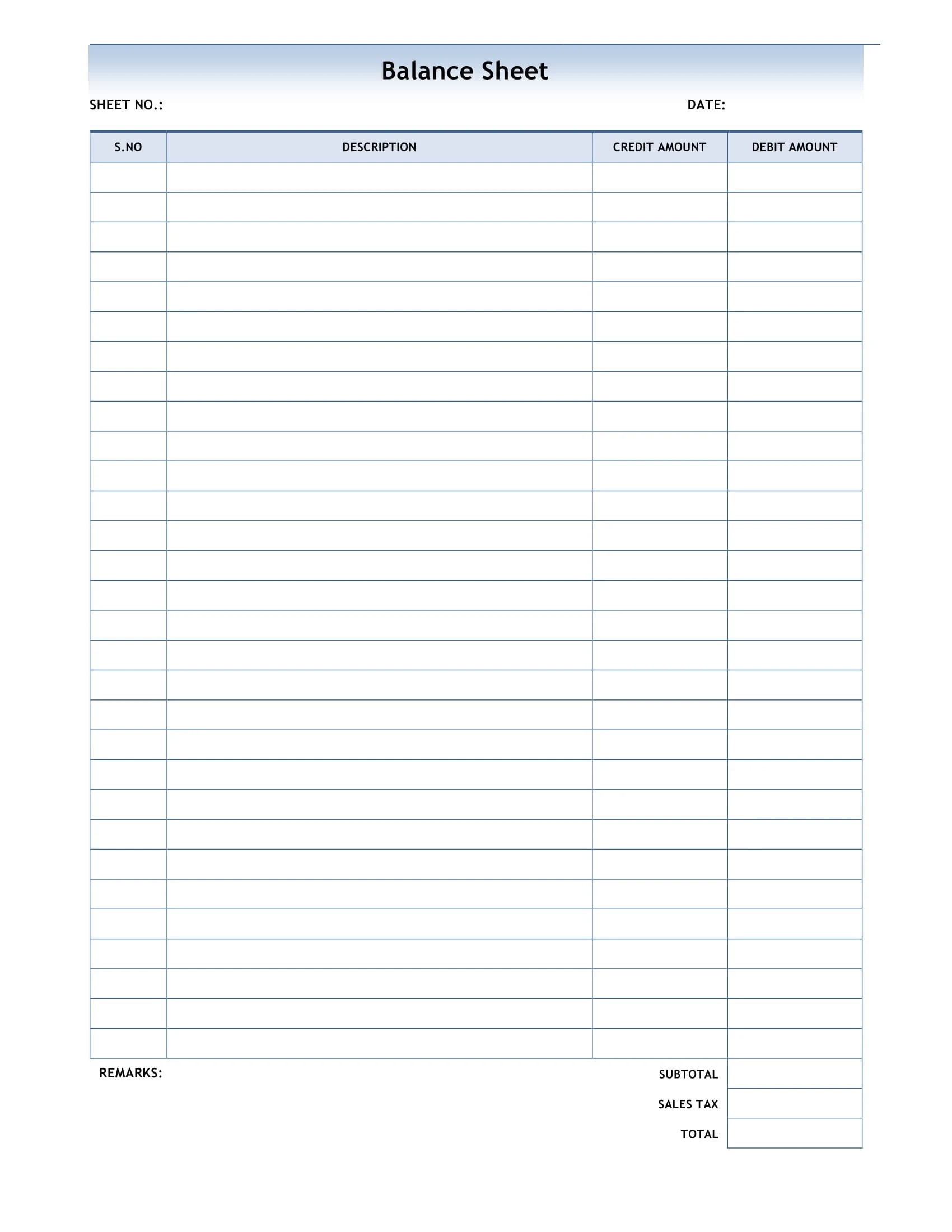Printable Blank Balance Sheet Template