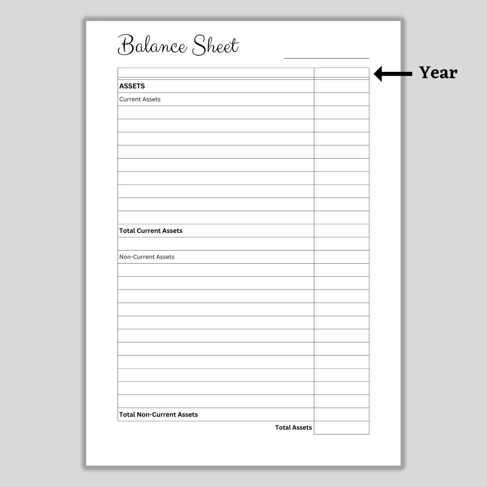 Printable Balance Sheet Template Financial Statement Assets 