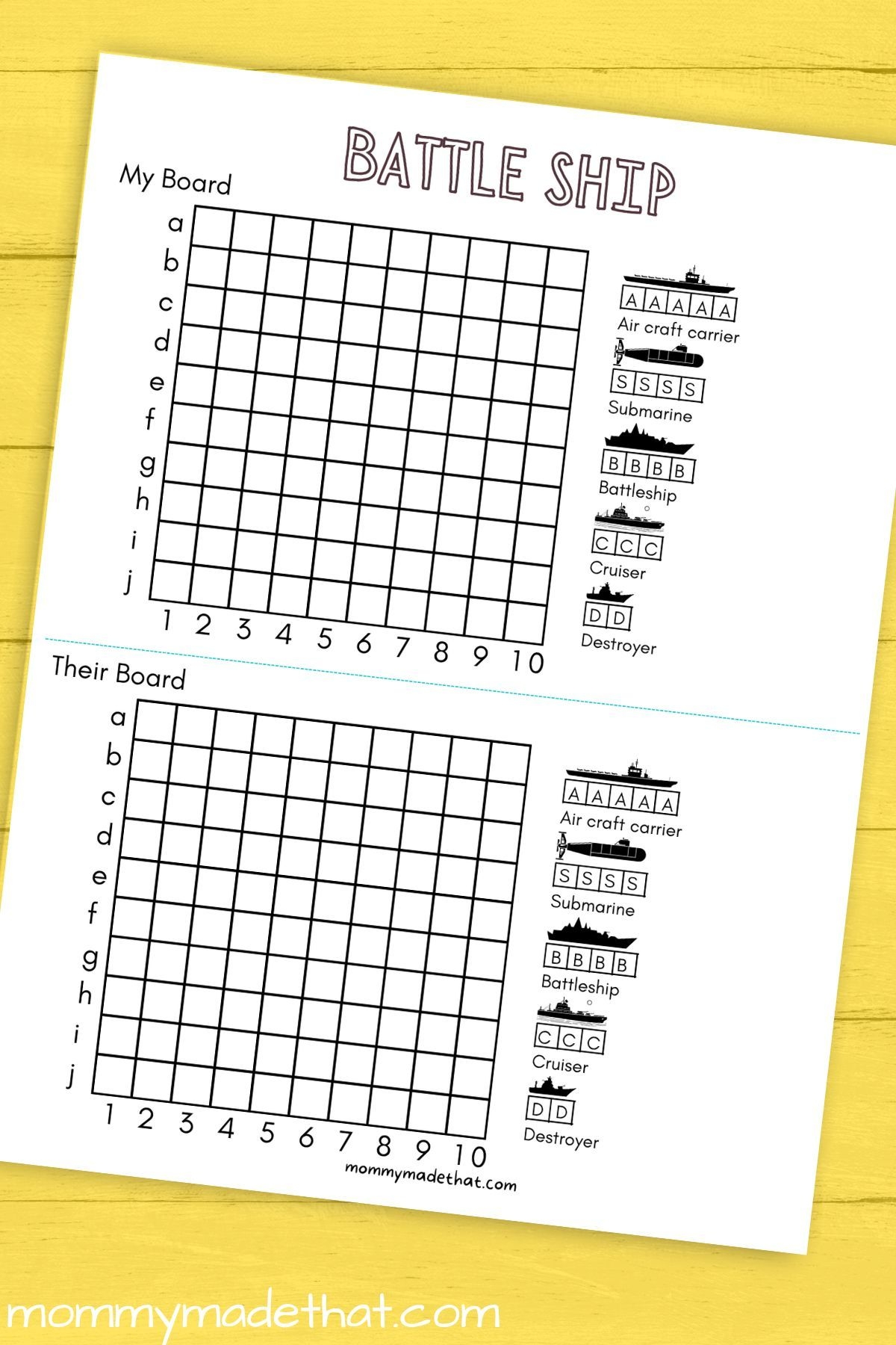 Battle Ship Game Printable Blank