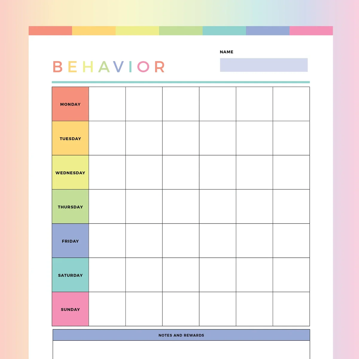 Free Printable Blank Behavior Chart