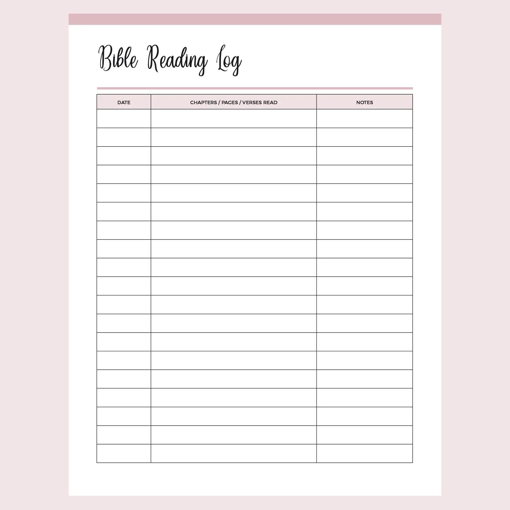 Printable Bible Reading Log Instant Download PDF A4 amp Us 