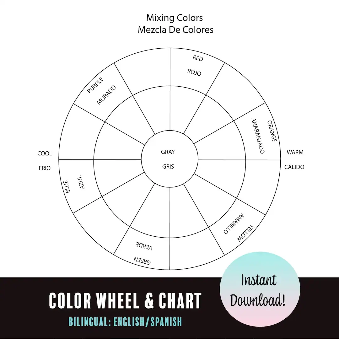 Printable Bilingual Blank Color Wheel Worksheet Instant Download 
