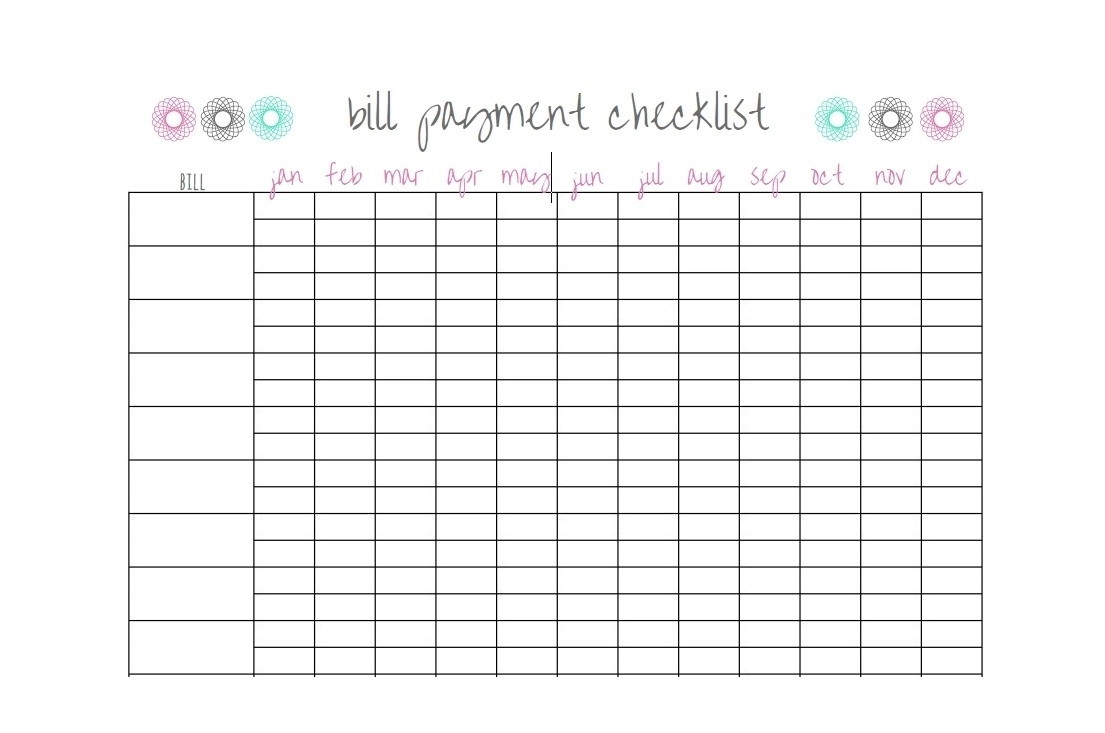 Blank Printable Bill Due Dates