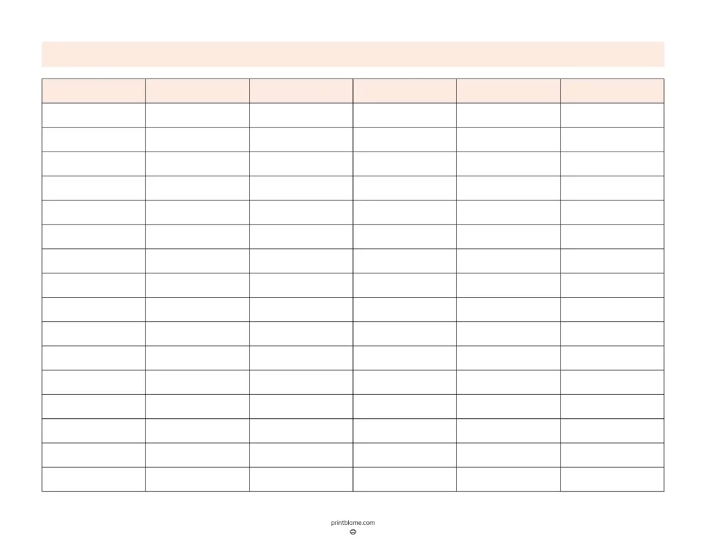 Printable Blank 6 Column Chart Templates FREE 6 Column Tables
