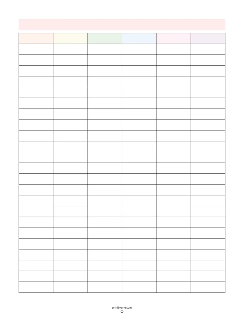 Printable Blank Table Chart
