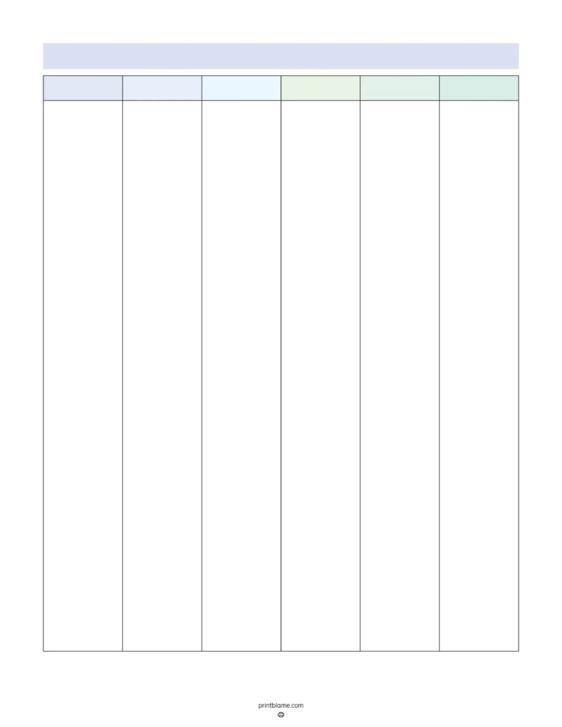Printable Blank 6 Column Chart Templates FREE 6 Column Tables