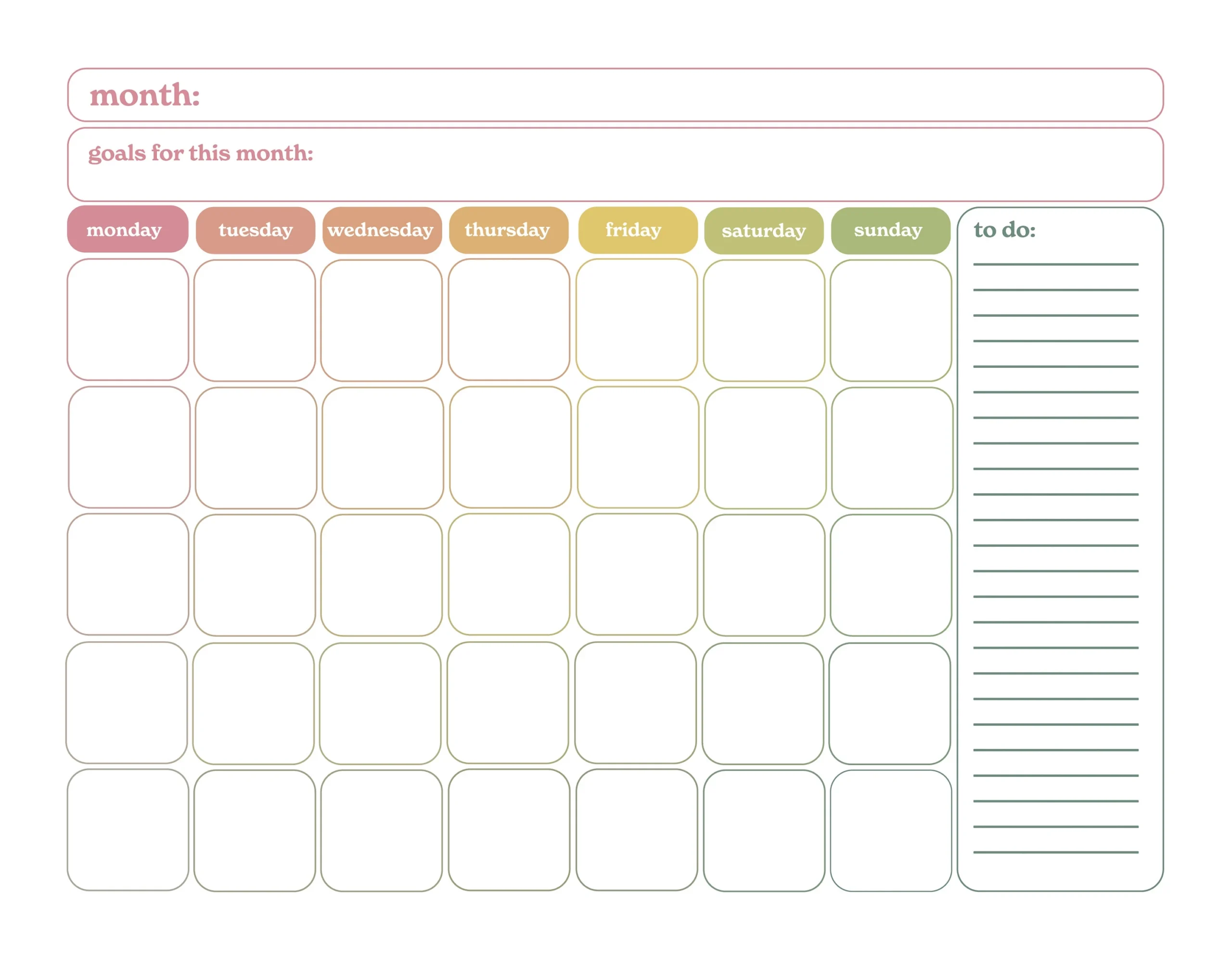 Etsy Printable Calendar Blank