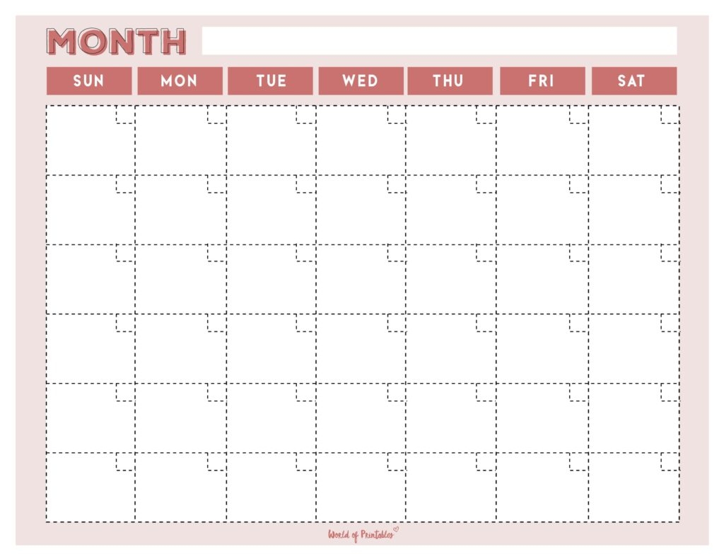 Printable 1 Month Blank Calendar