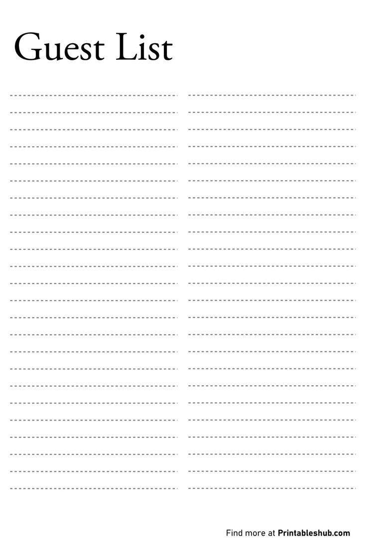 Printable Blank Guest List Template Free PDF