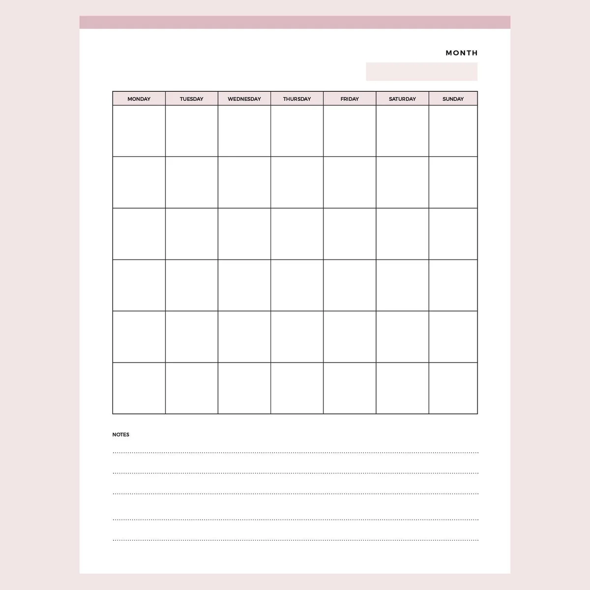 Weekly Calendar Blank Printable Monday-Sunday
