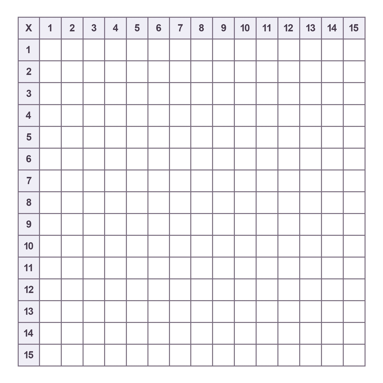 Times Table Square Blank Printable