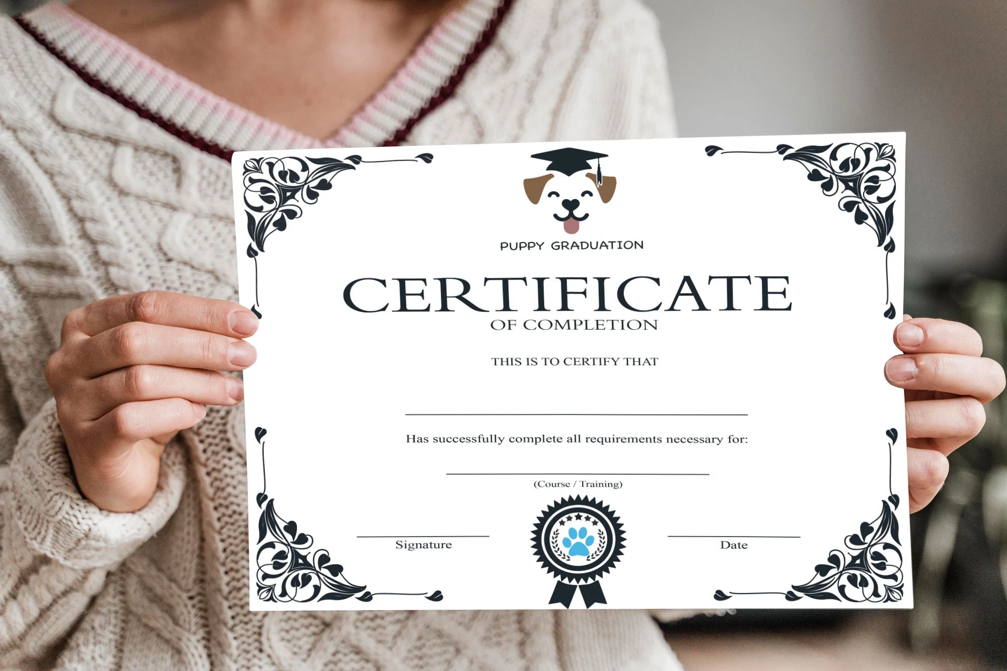 PRINTABLE Blank PDF Puppy Dog Graduation Certificate Template 