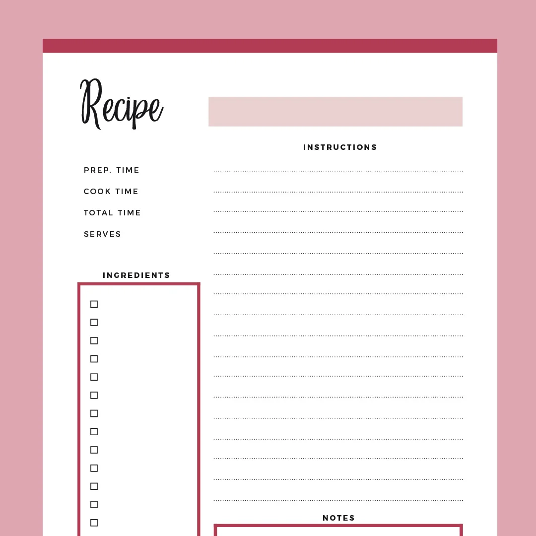 Cook Book Blank Page Printable