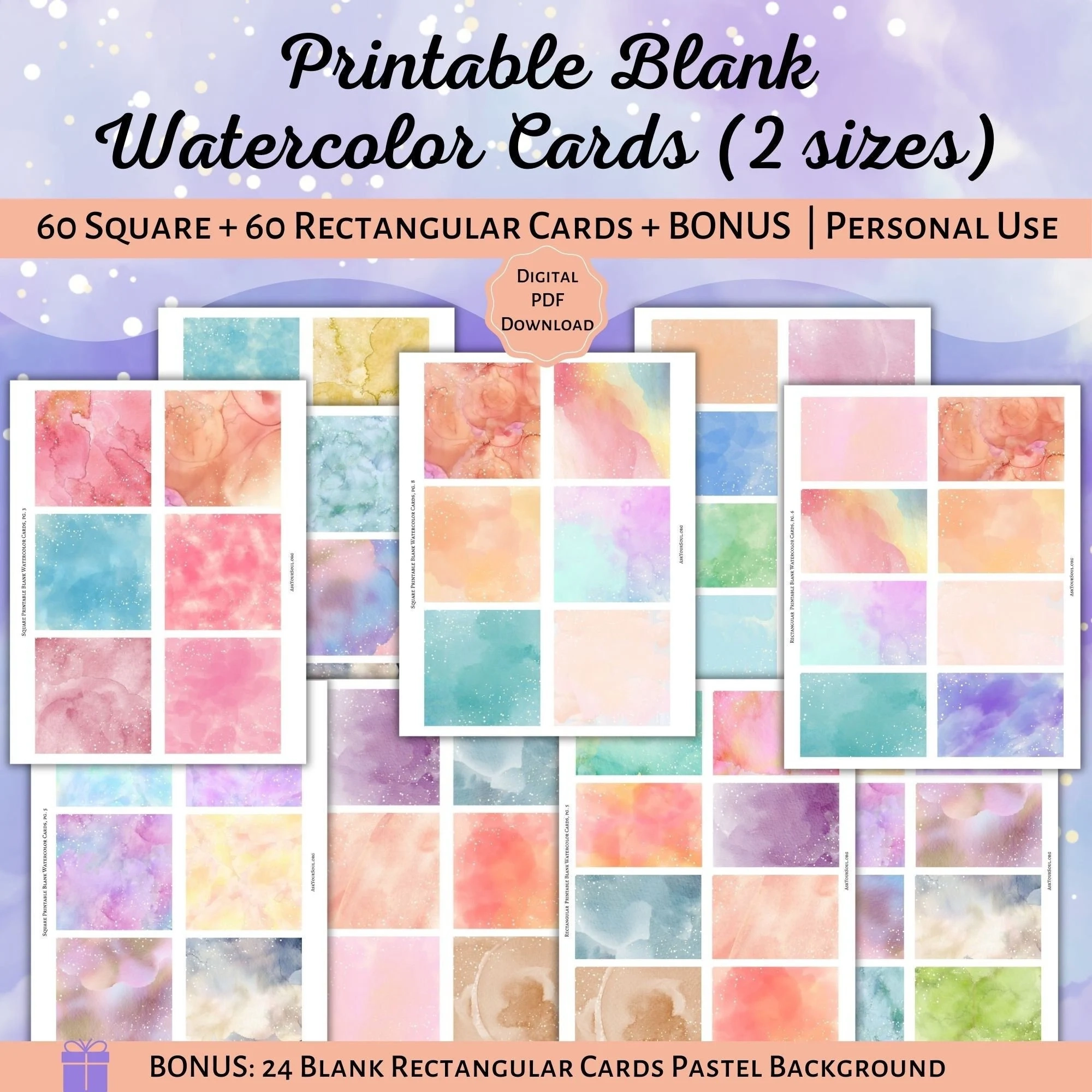 PRINTABLE Blank Watercolor With Dots Cards PDF Digital 