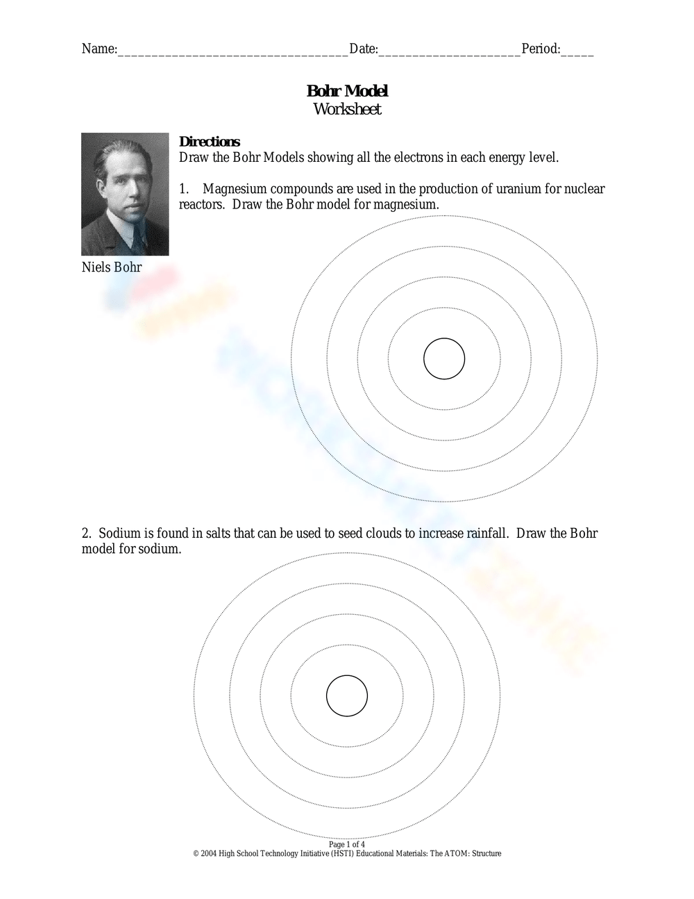 Blank Bohr Model Worksheet Printable