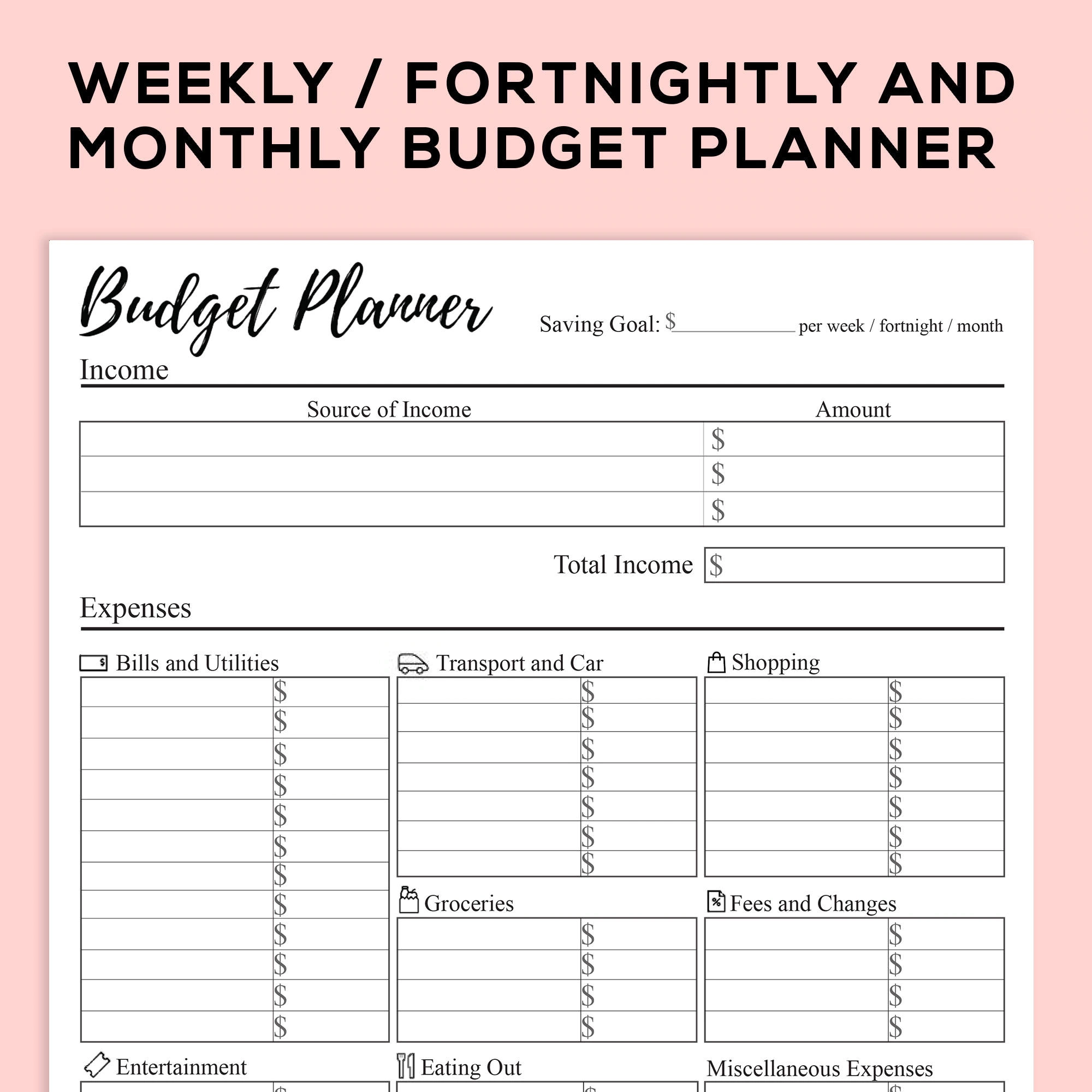 Printable Budget Planner For Weekly Fortnightly And Monthly Use 