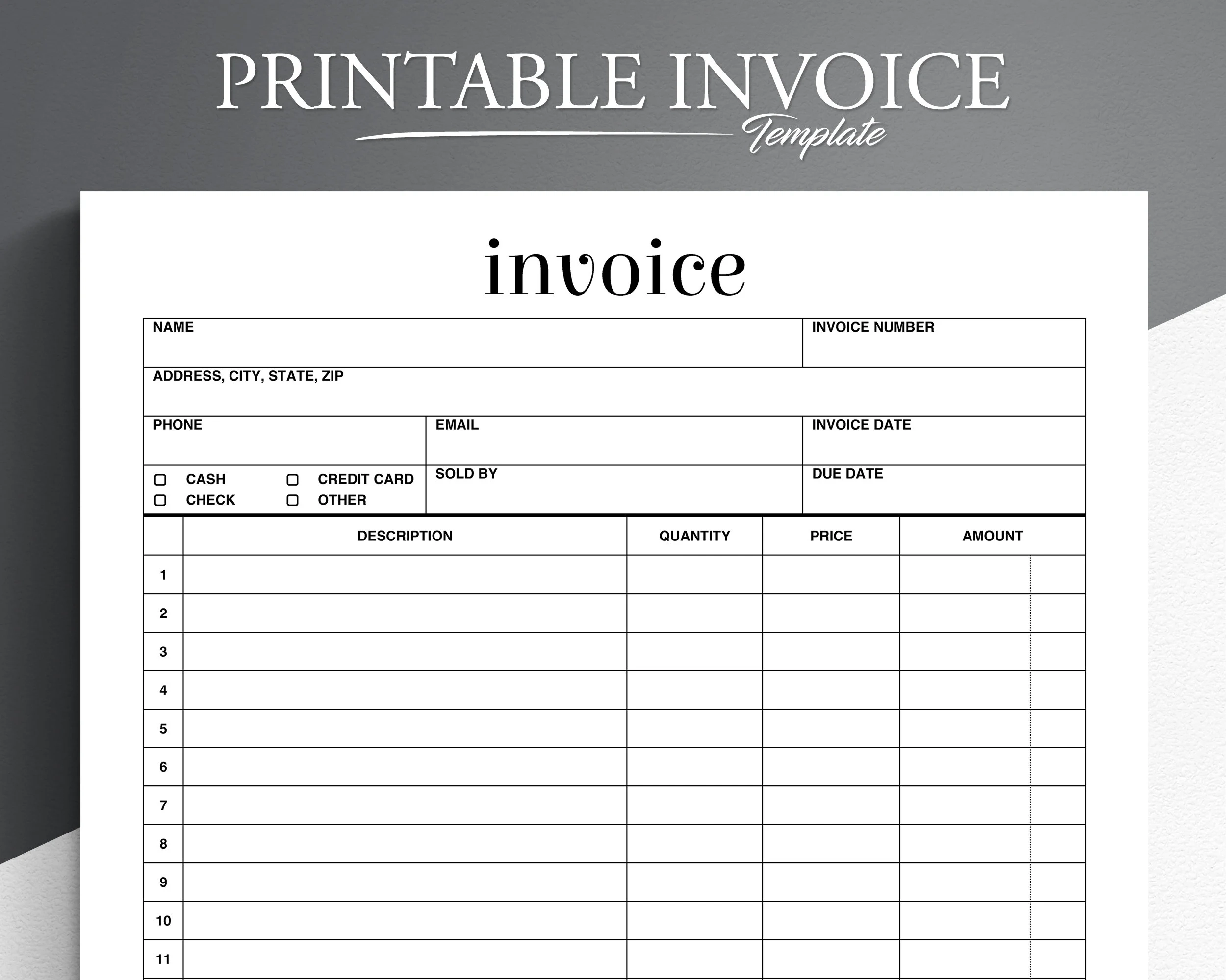 Blank Printable Work Invoice Receipt