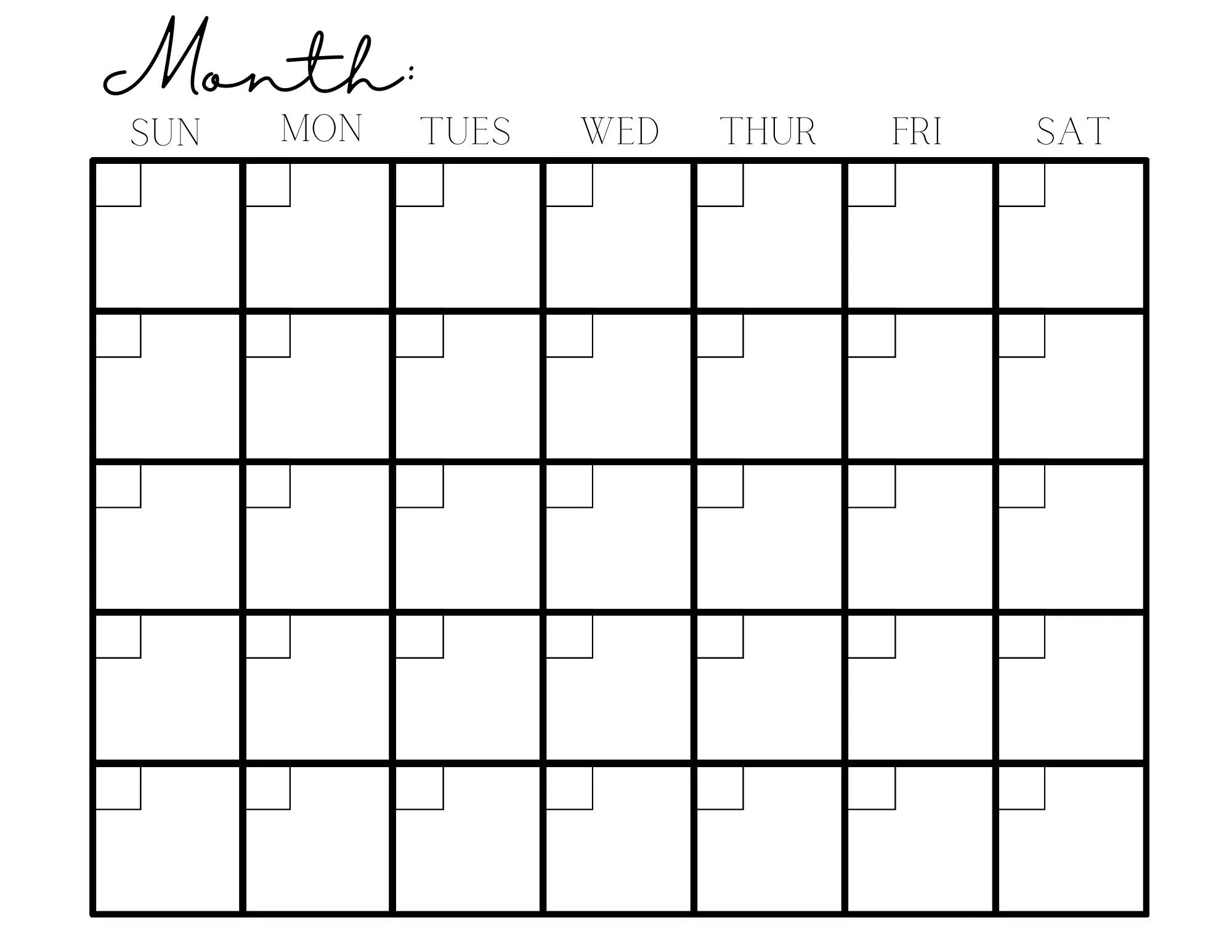 Printable Blank 31 Day Calendar