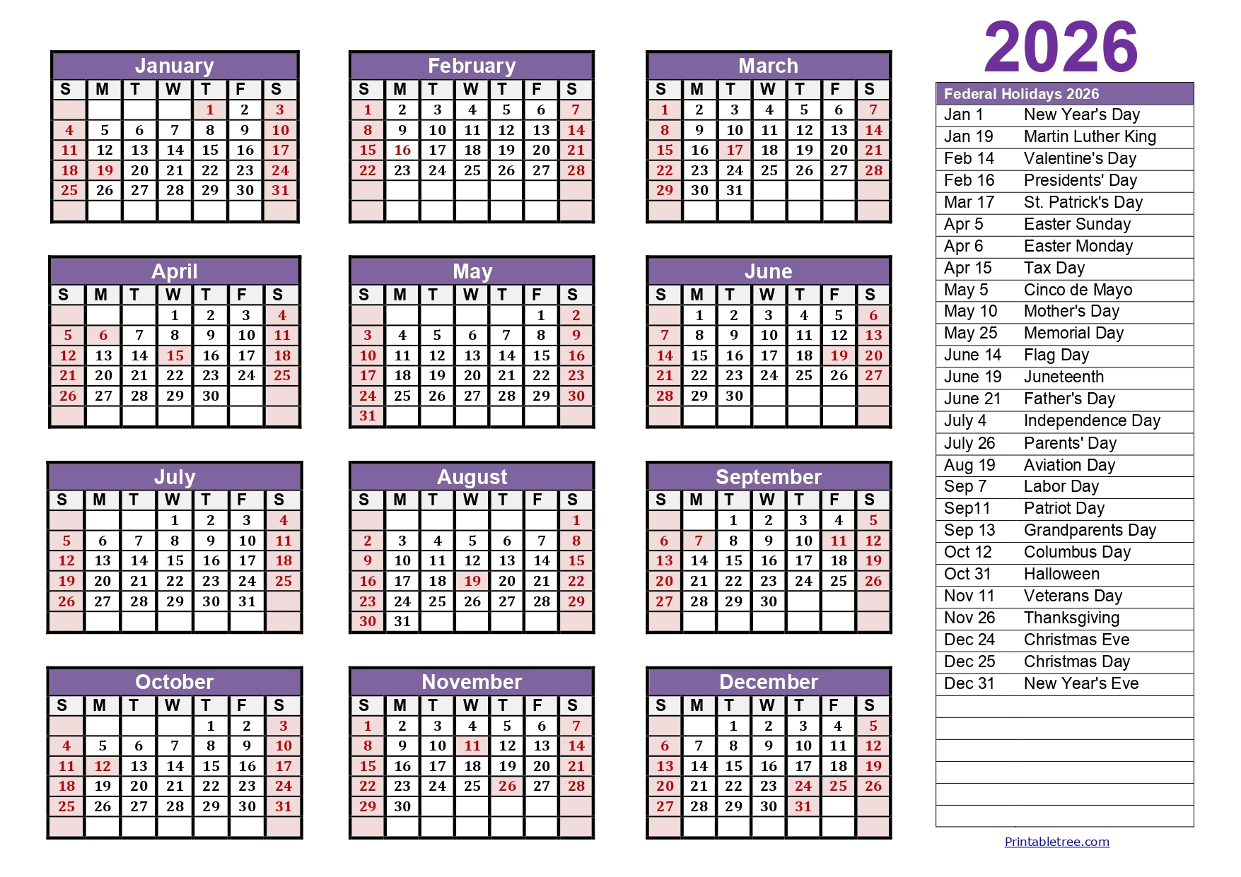 Blank Workout Calendar 2026 Printable
