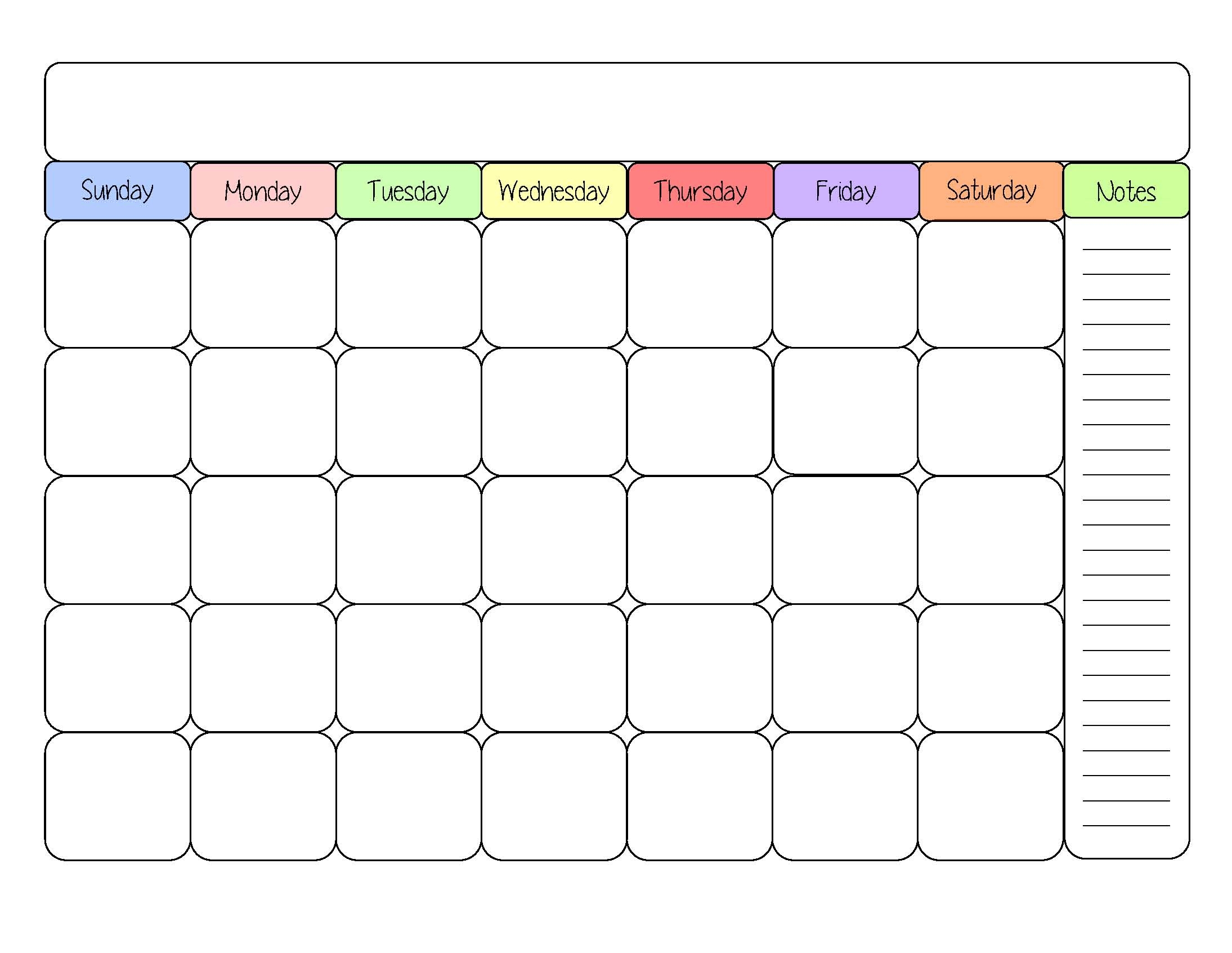 Printable Calendar Template Color Simply Sweet Days