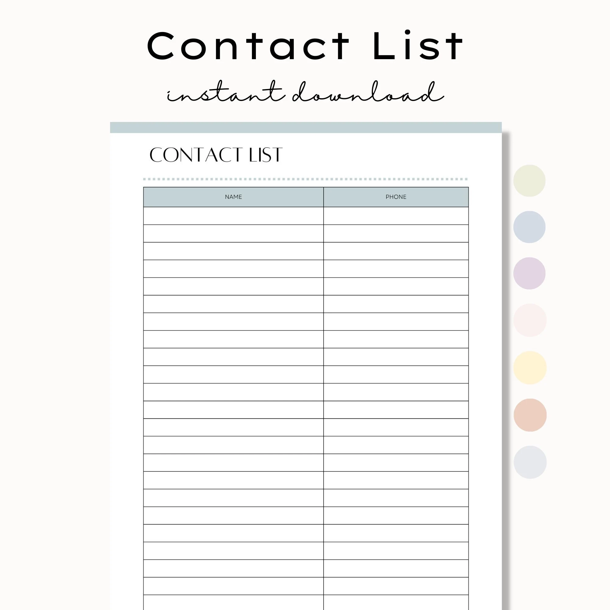 Printable Contact List Contact Sheet Phone Number List Address 