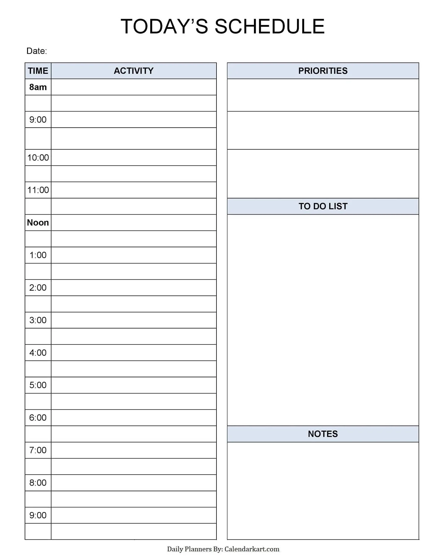 Free Printable Blank Daily Schedule