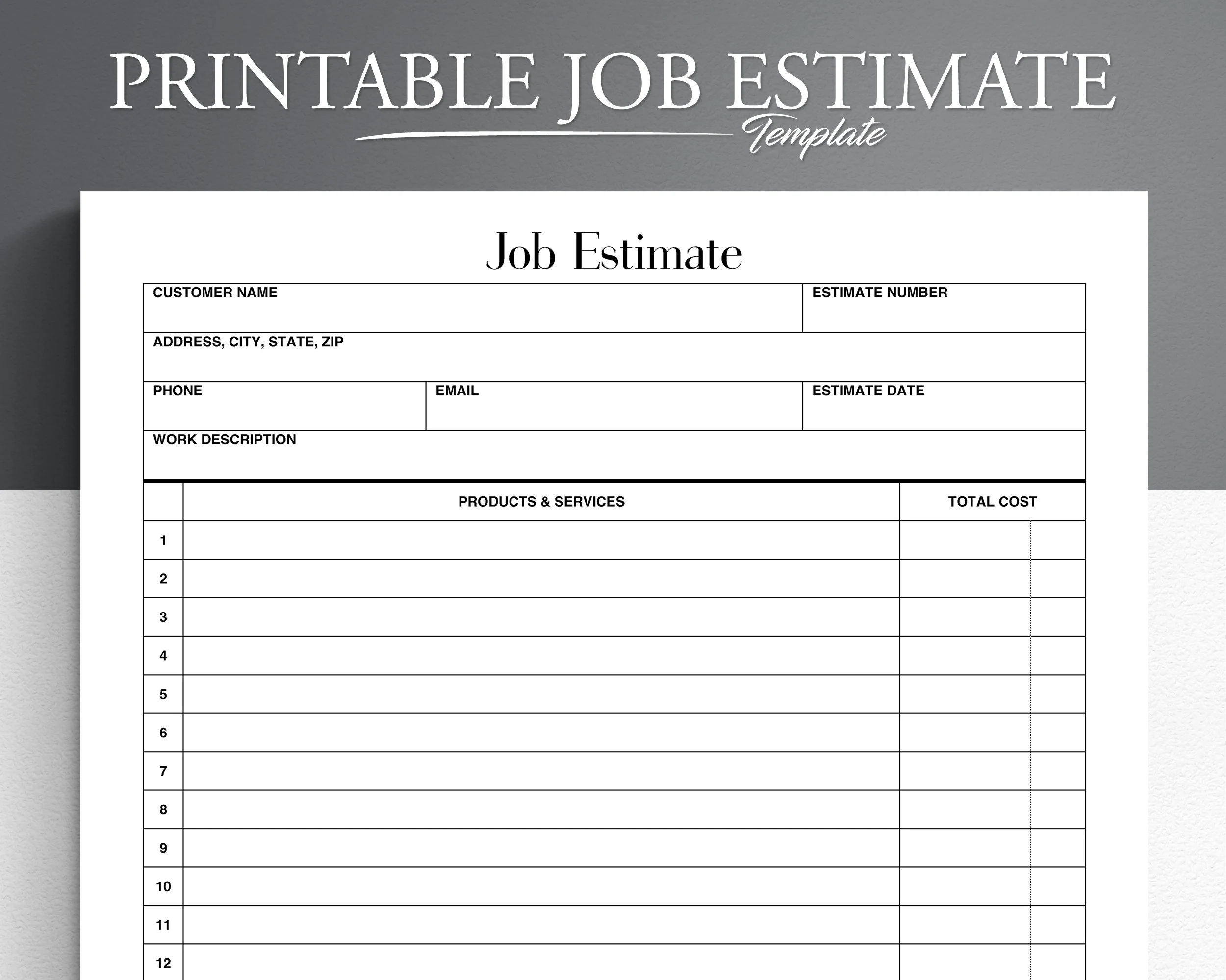 Printable Estimate Form Business Job Estimate Easy And Simple 