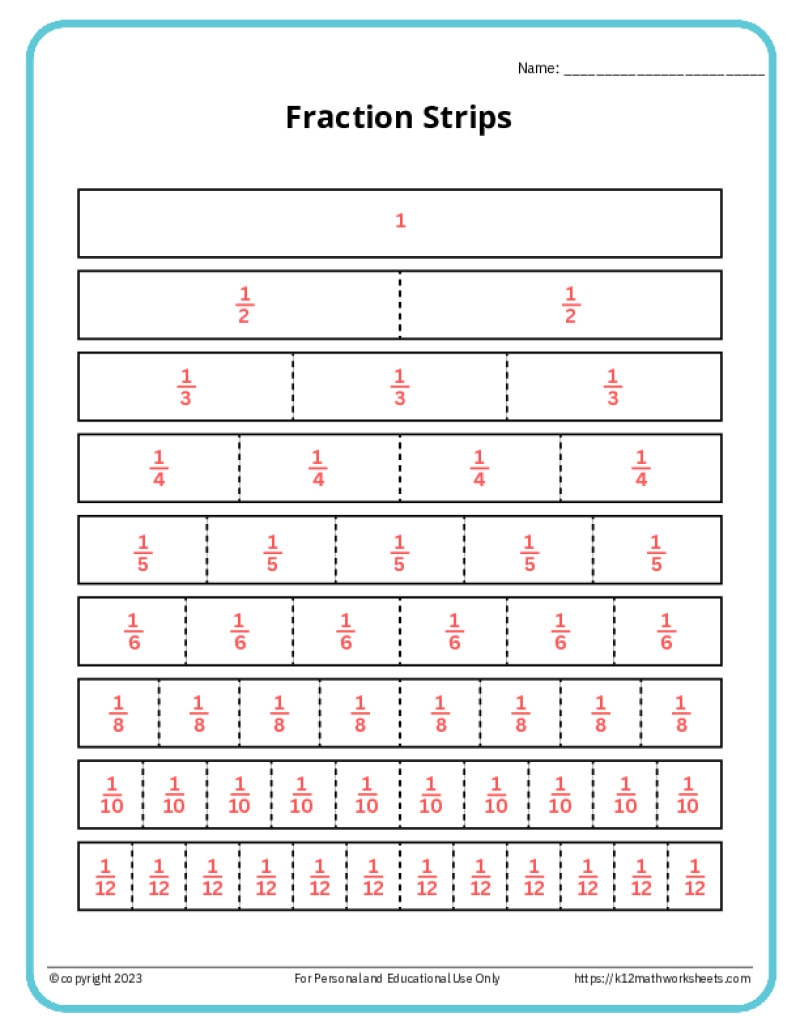 Printable Fraction Strips Tool To Understand Fractions