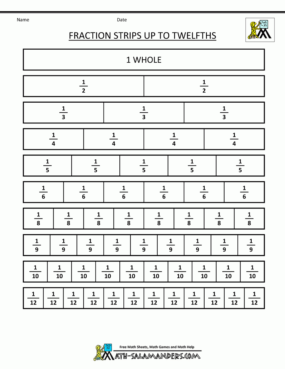 Blank Fraction Bars Printable