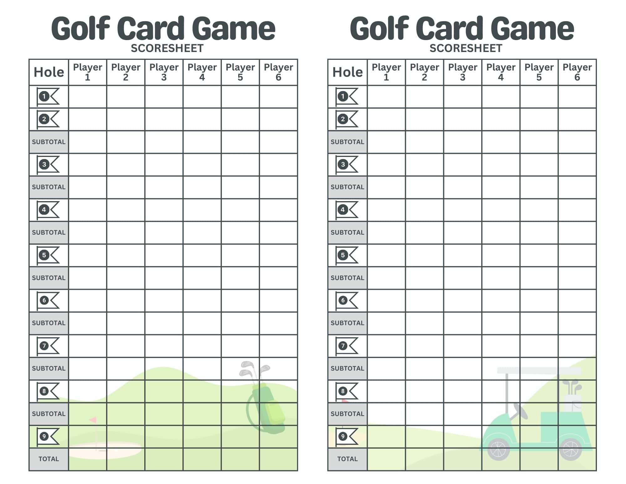 Printable Blank Golf Scorecard Template