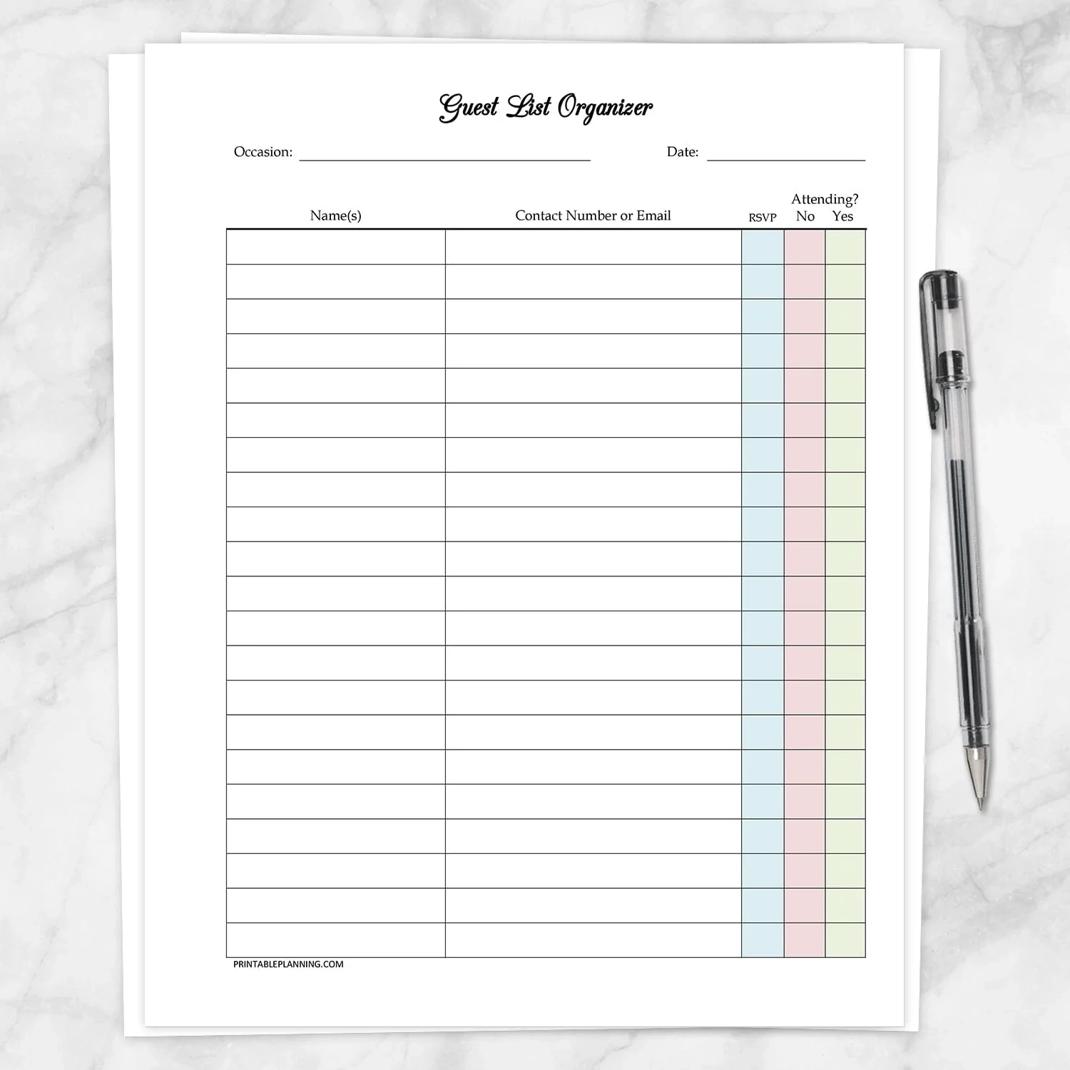 Printable Guest List RSVP Organizer Event Planning For Any 