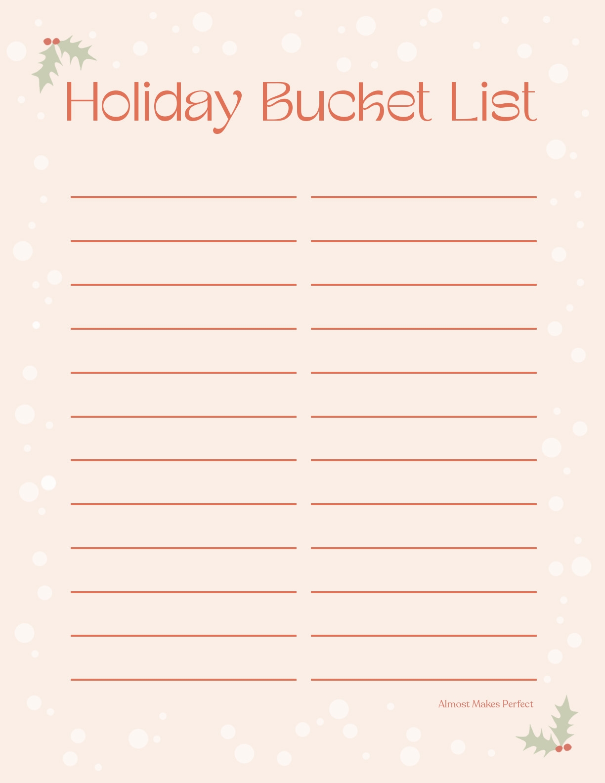 Blank Christmas Bucket List Printable