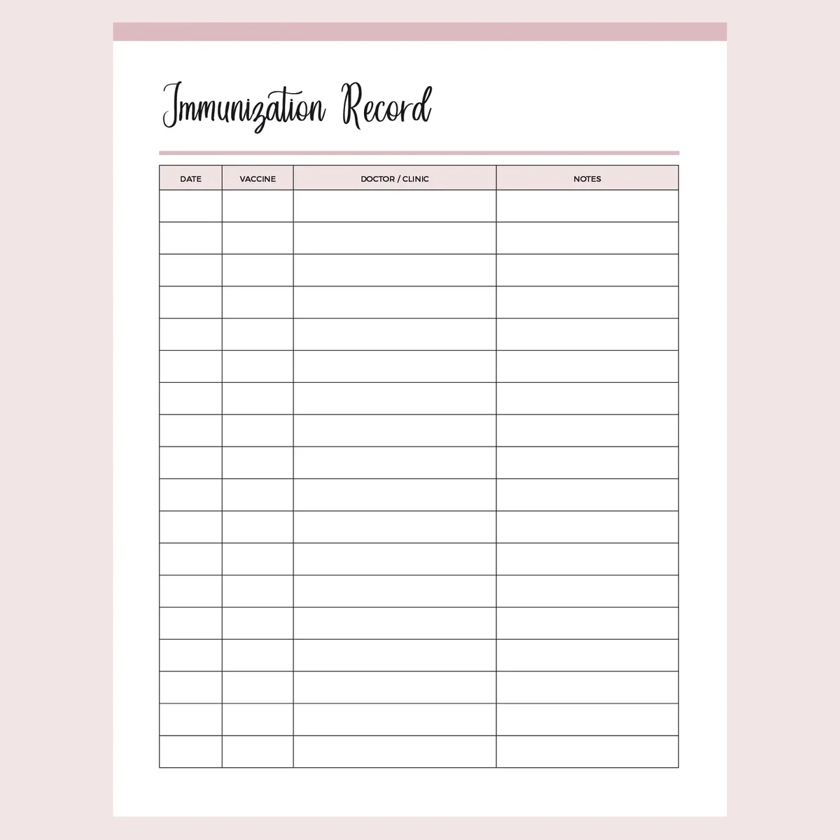 Blank Printable Student Health Record