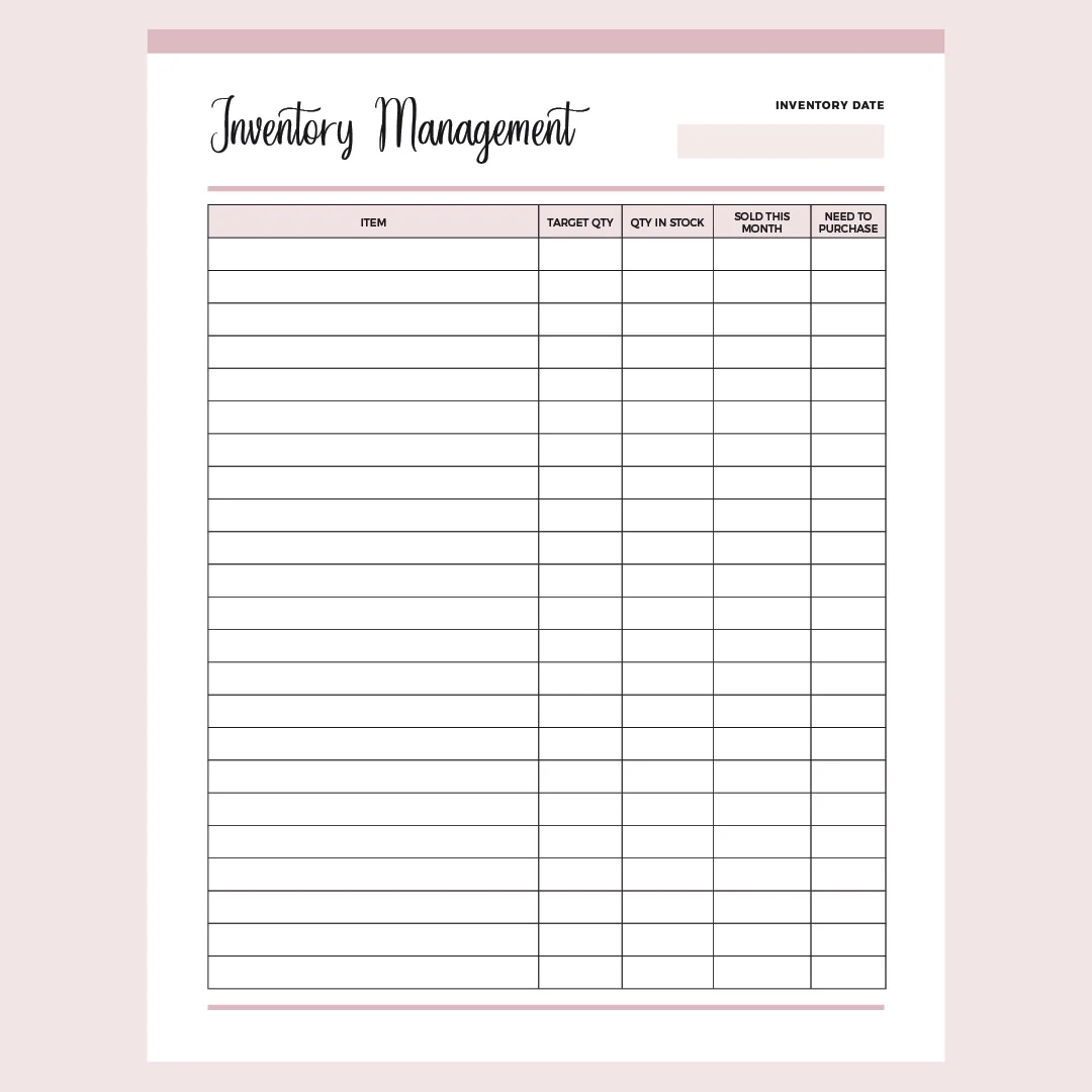 Printable Inventory Sheet US Letter And A4 PDF Instant Download