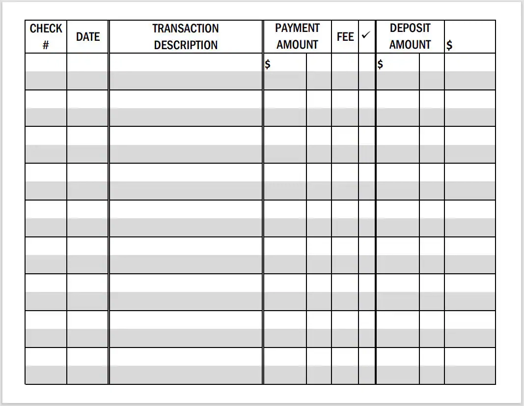 Printable LARGE PRINT Checkbook Register Landscape Format PDF 