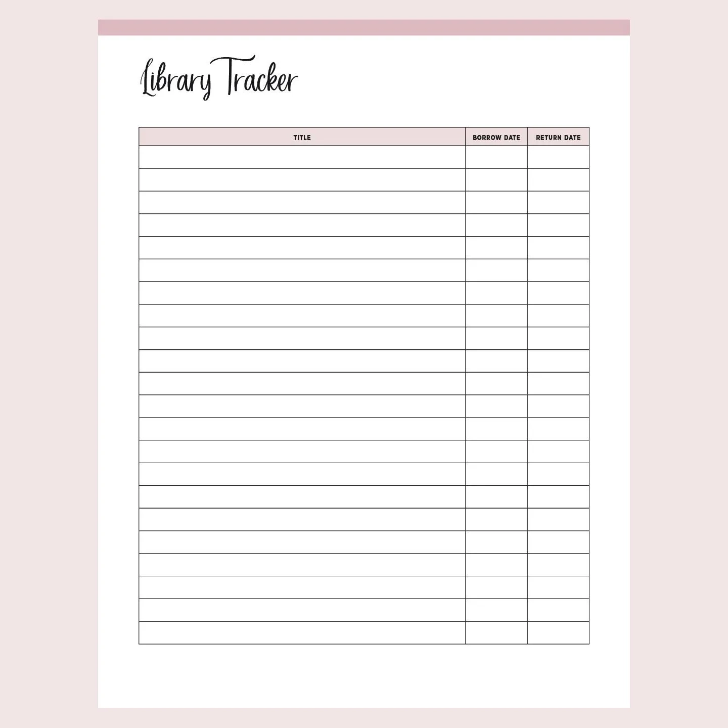 Printable Library Book Borrowing Tracker Instant Download PDF 