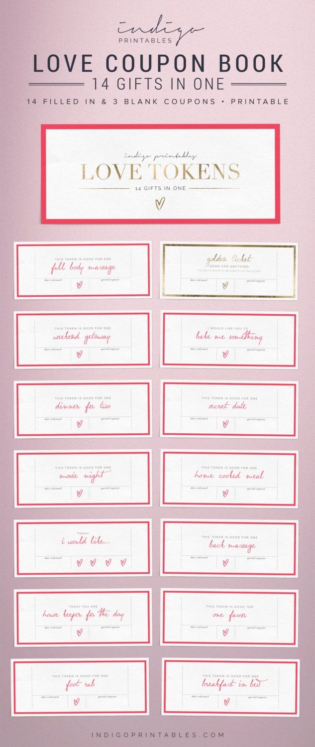 Printable Love Token Book 7 Pages Created By IndigoPrintables 