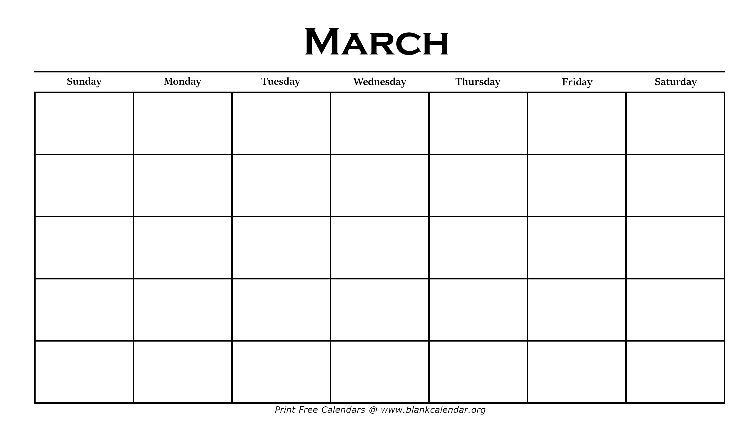 Blank Calendar Of March Printable