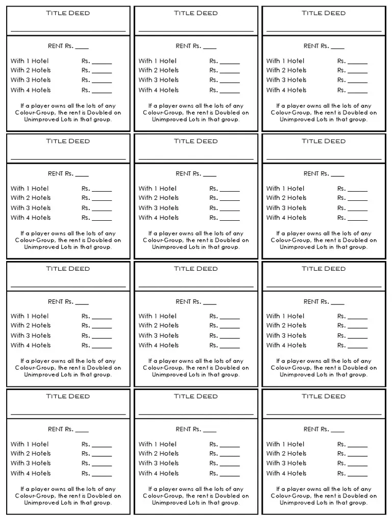 Printable Monopoly Cards For Student Use PDF Games Of Mental 
