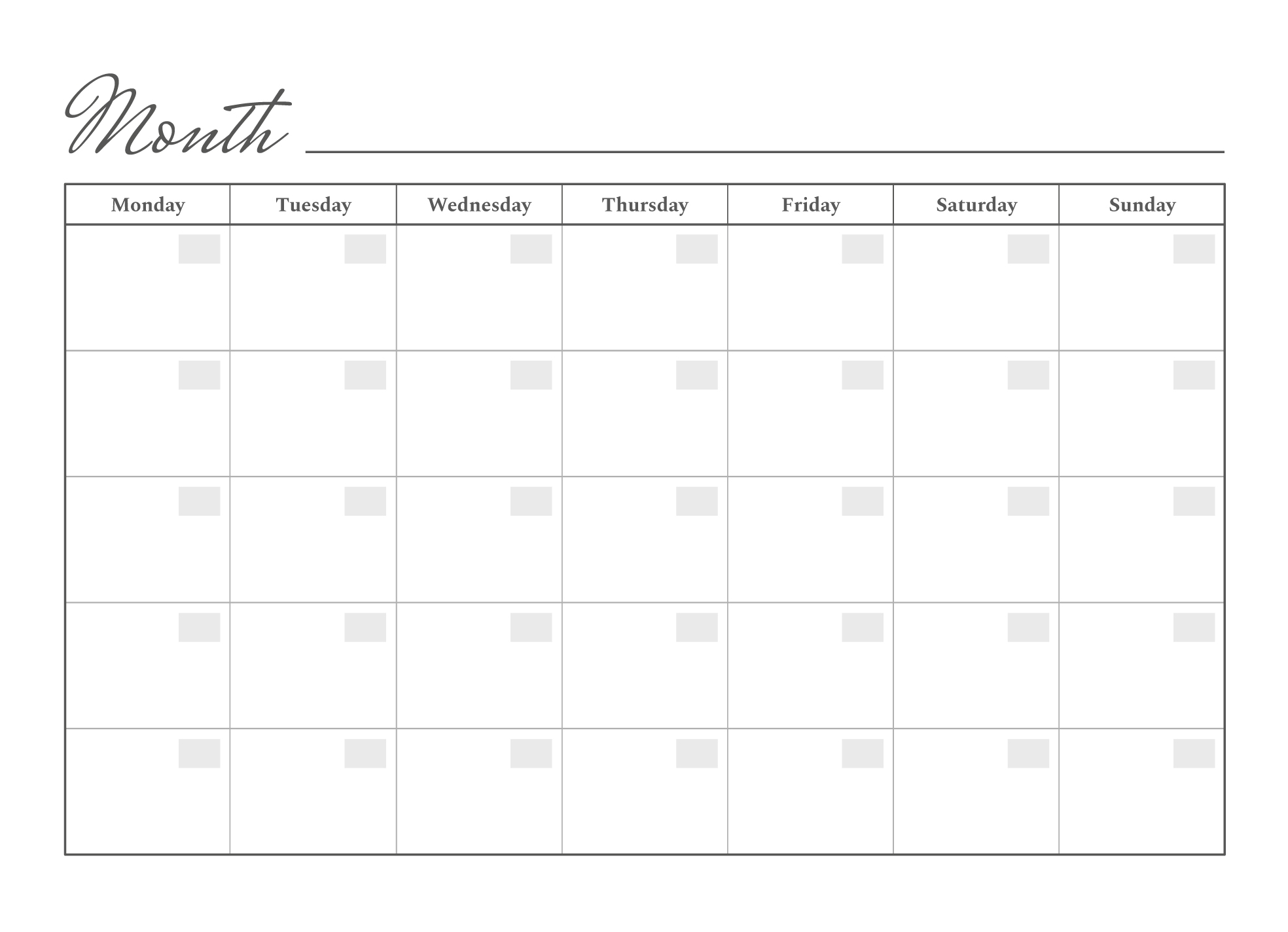 Monthly Blank Calendar Printable