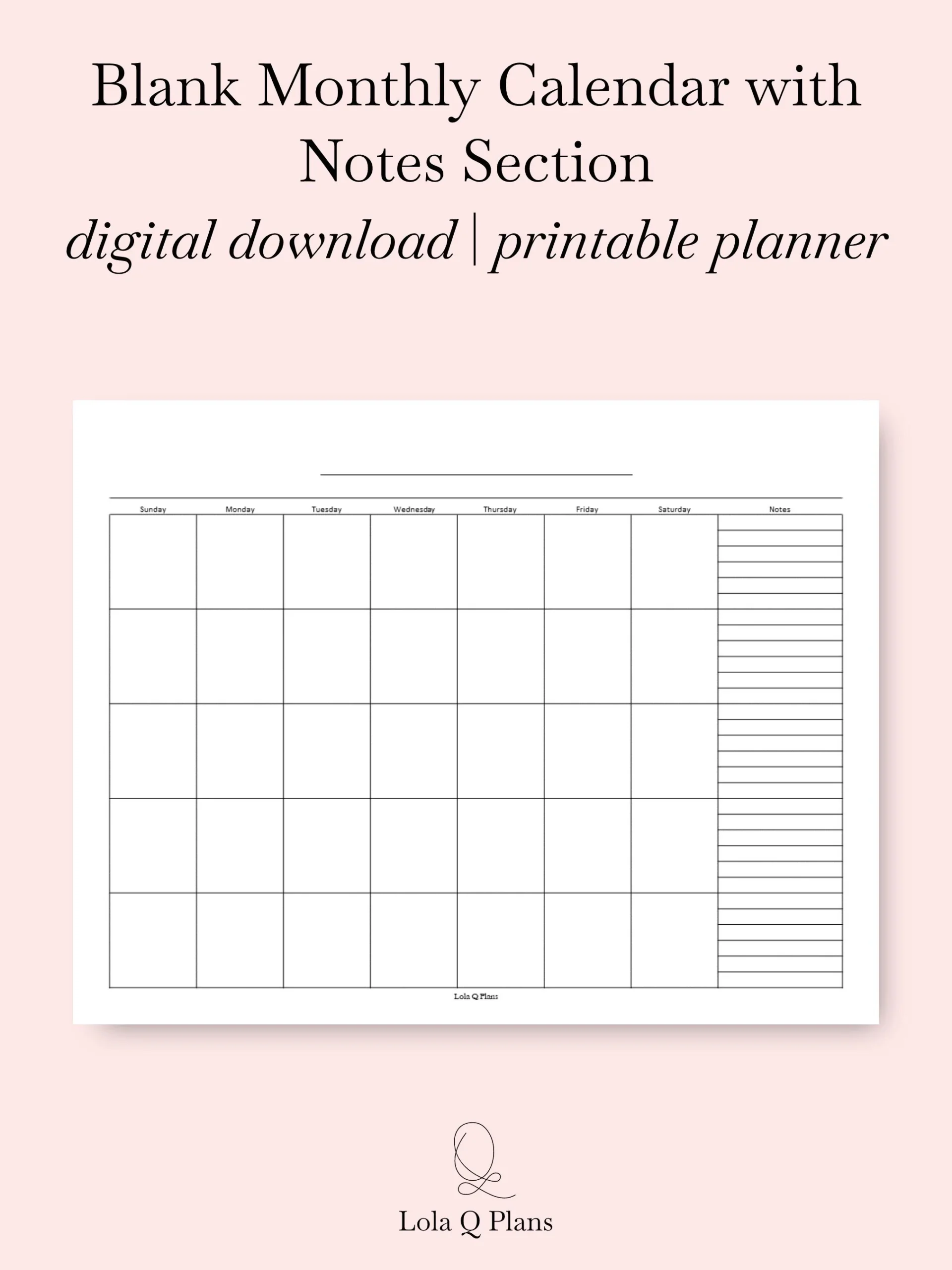 Printable Blank Calendar With Notes