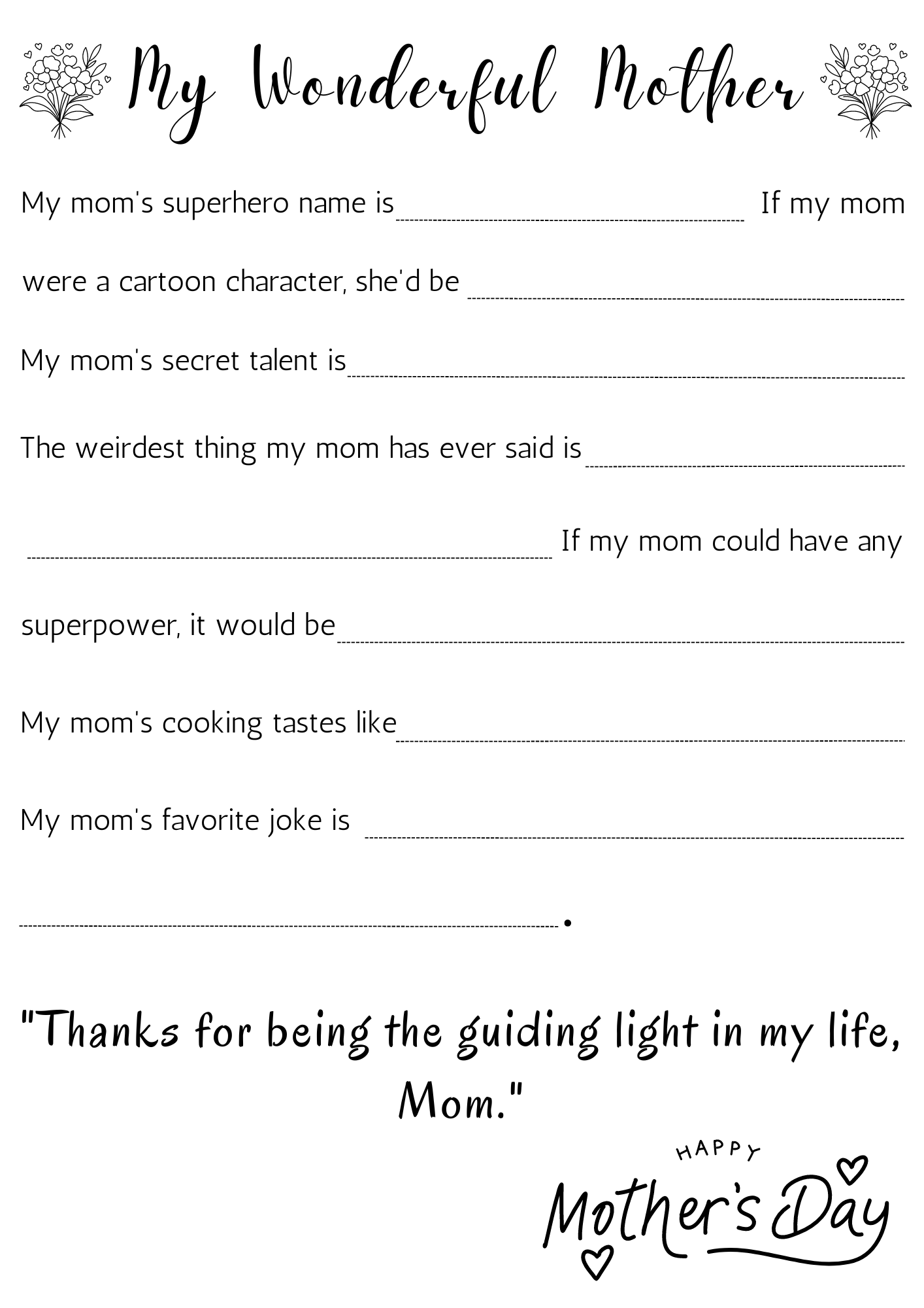 Printable Fill In The Blanks