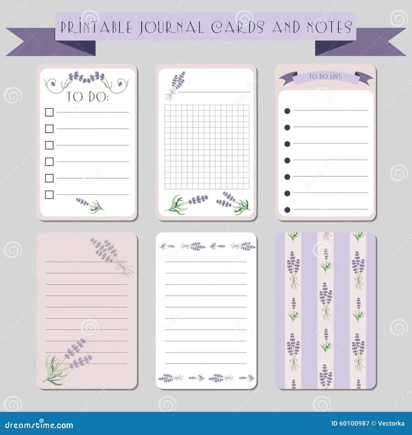 Printable Notes Journal Cards With Lavender Illustrations 